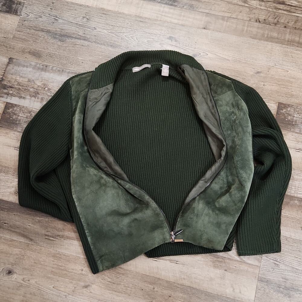 Valerie Seperates Forest Green Leather & Merino Wool Blend Jacket‎ LG Front Zip